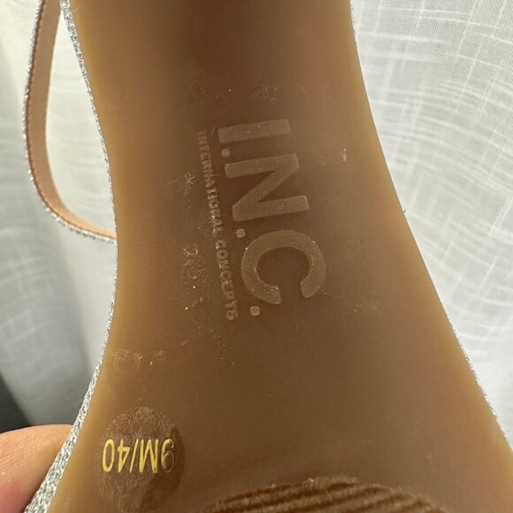 INC Silver Crystal Rhinestone Block Heel Two-Piece Sandals 9 - Picture 6 of 14